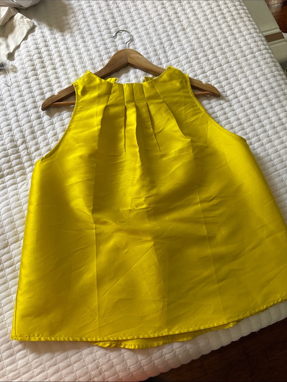 Noble Sleeveless Yellow Pleat-Front Blouse